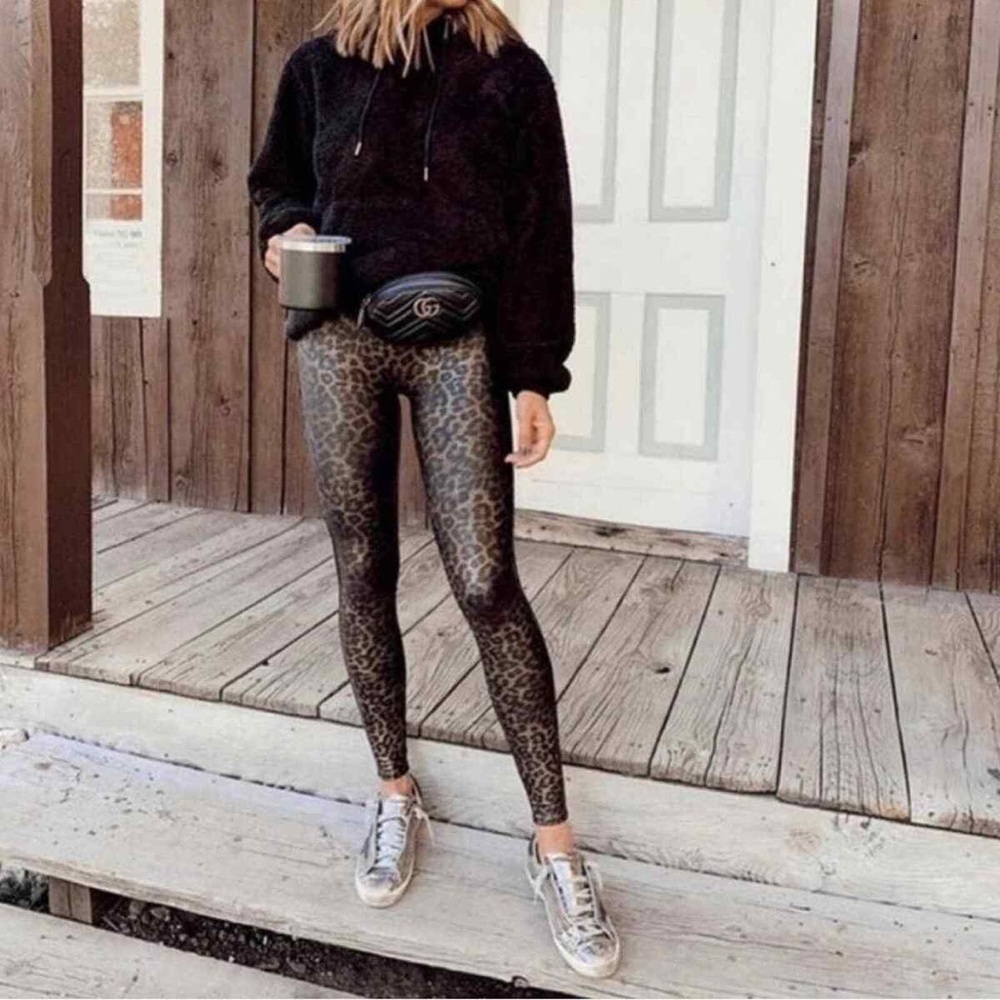 SPANX Leopard-Print Full-Length Leggings in Black and Brown